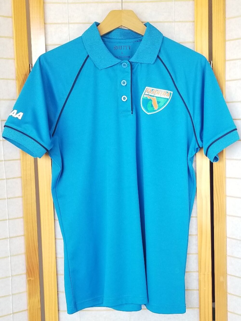 FHSAA Smitty Polo Shirt Size Women's Large Bright Blue Performance Short Sleeve